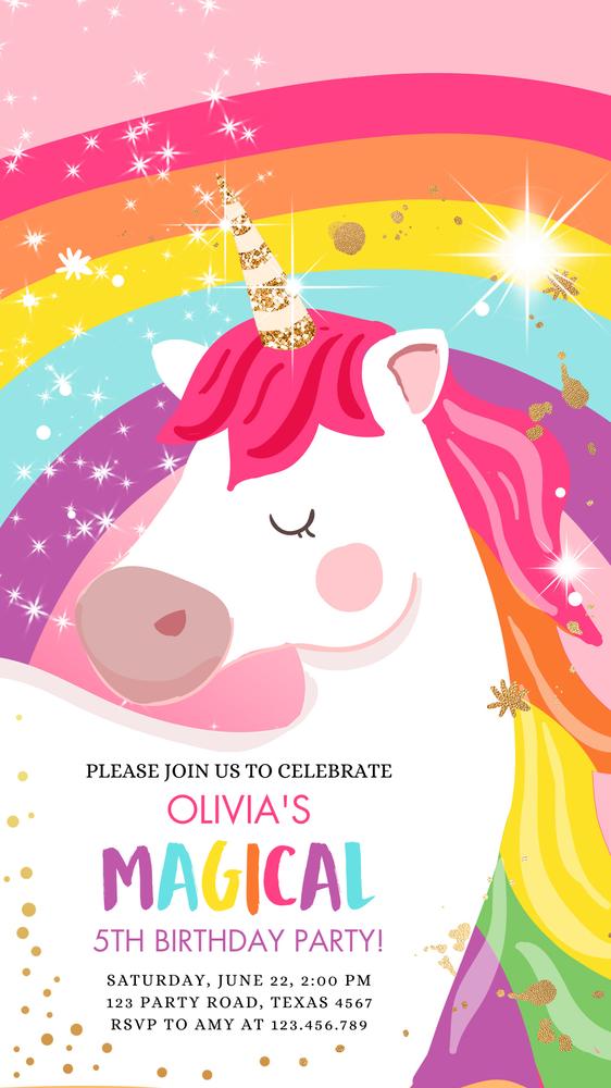 Magical Unicorn Birthday Invitation | Editable Canva Template Pink & Gold