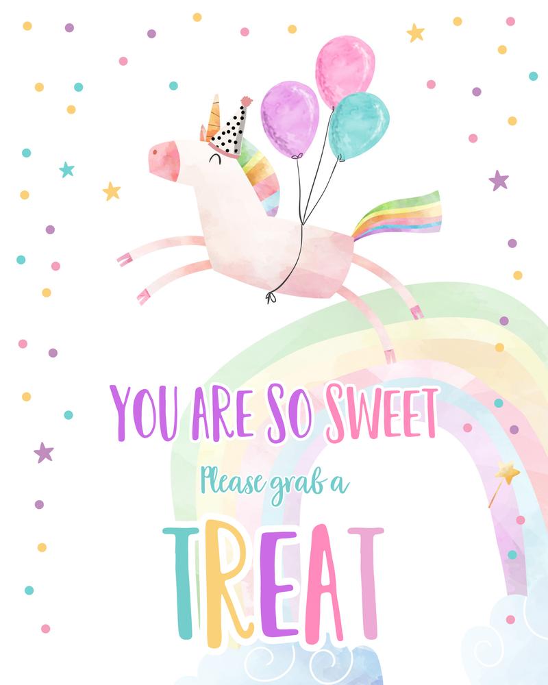 Editable Unicorn Birthday Donut Sign - Pink & Gold Dessert Table Decor