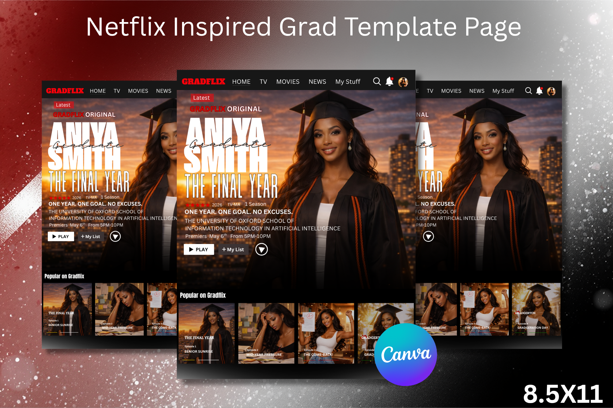 Gradflix Graduation Template, Netflix Inspired Grad Flyer, Senior 2026 ...
