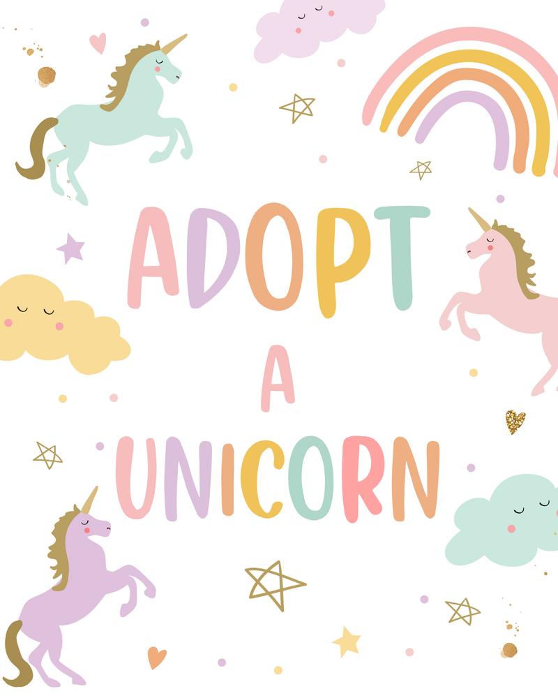Adopt a Unicorn Birthday Sign | Editable Canva Template | Pastel Rainbow Decor