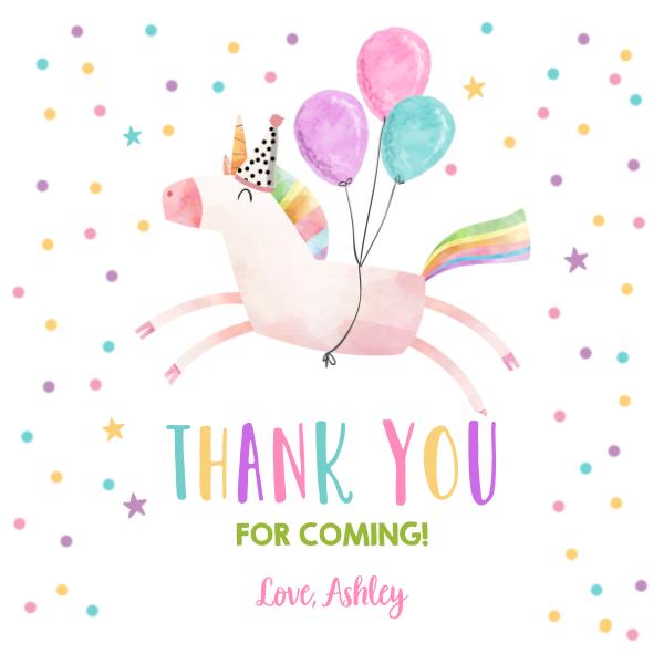 Editable Unicorn Birthday Favor Tags - Pink & Gold Magical Rainbow Stickers