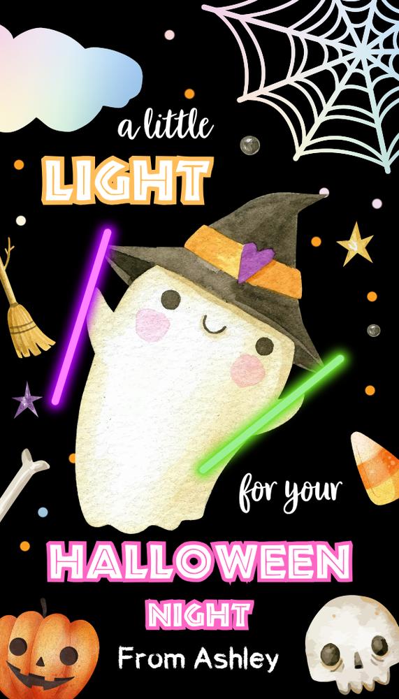 Editable Halloween Glow Stick Ghost Tags | DIY School Treat Canva Template
