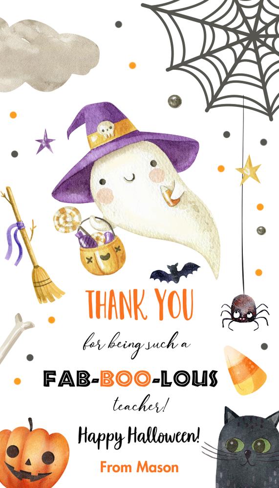 Editable Fab-BOO-lous Halloween Ghost Gift Tags | Teacher Appreciation Canva