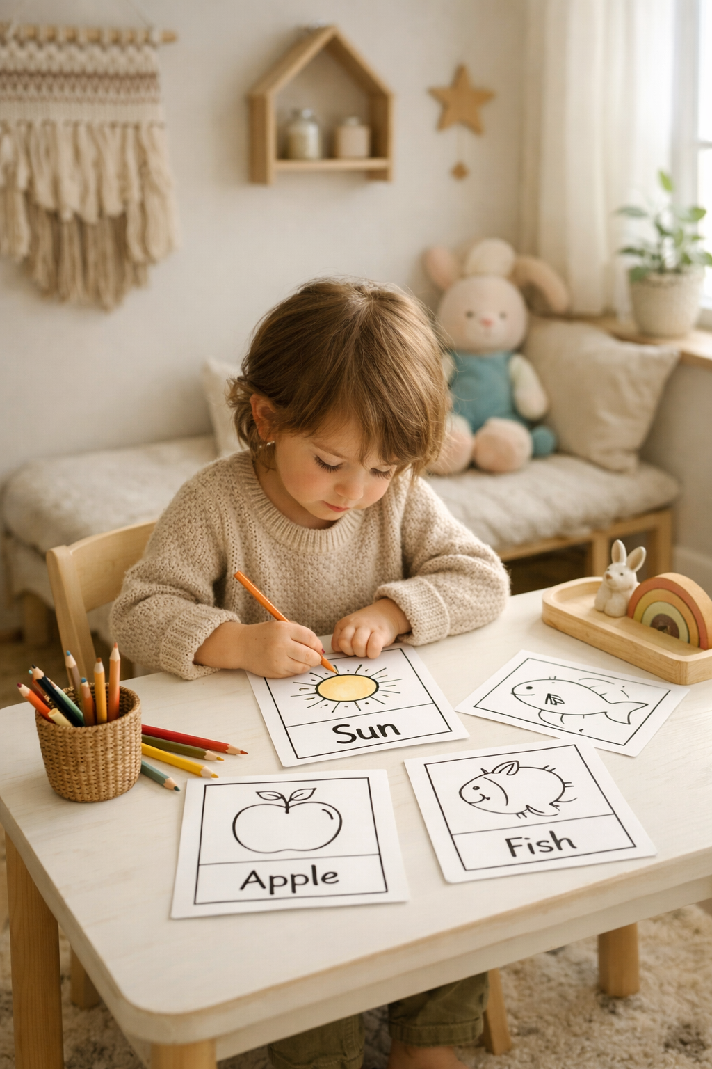 Fun Visual Pack – Kids Vocabulary Coloring Cards (20 Cute Learning Flashcards)