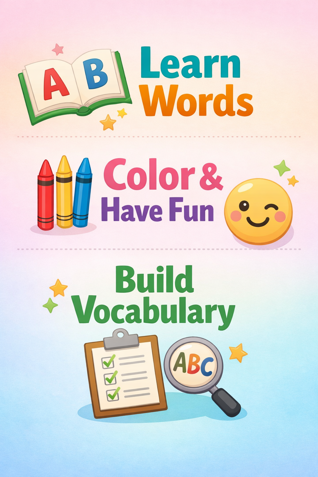 Fun Visual Pack – Kids Vocabulary Coloring Cards (20 Cute Learning Flashcards)