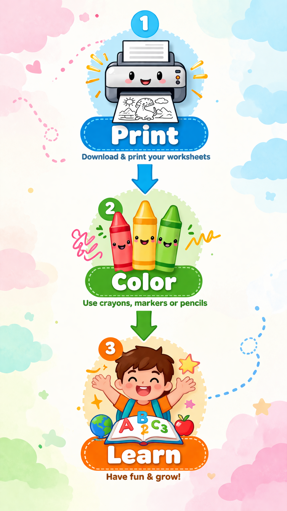 Fun Visual Pack – Kids Vocabulary Coloring Cards (20 Cute Learning Flashcards)