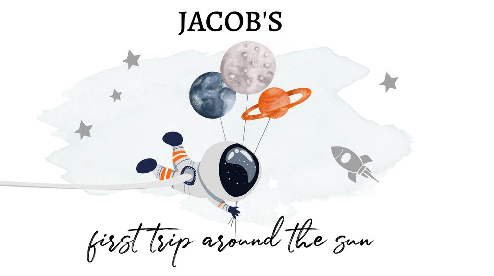 Space Gable Box Label | First Trip Around the Sun Birthday Canva Template