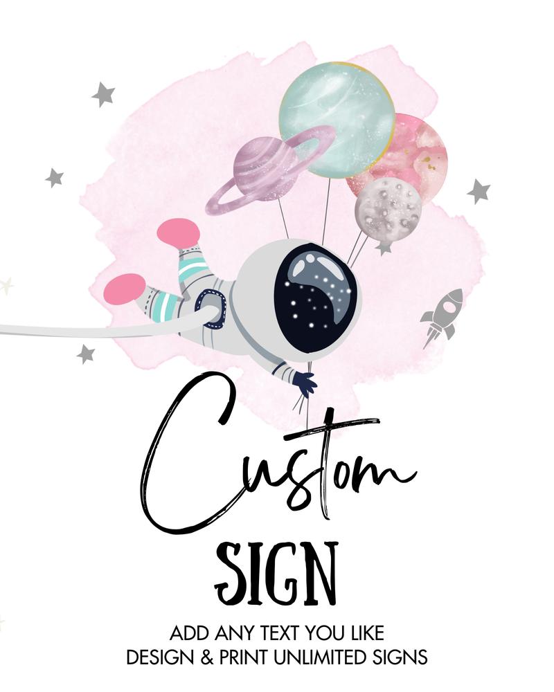 Pink Astronaut Galaxy Birthday Sign | Editable Girl Outer Space Baby Shower Decor