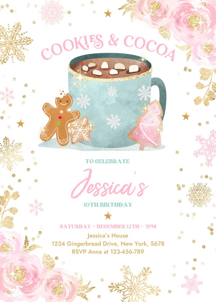 Cookies and Cocoa Birthday Invitation | Editable Hot Chocolate Party Template