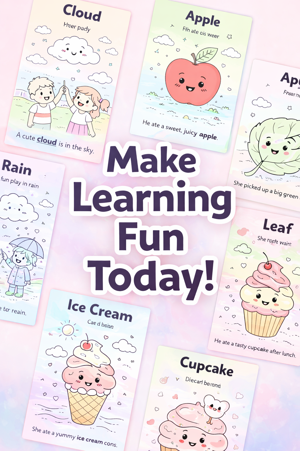 Fun Visual Pack – Kids Vocabulary Coloring Cards (20 Cute Learning Flashcards)