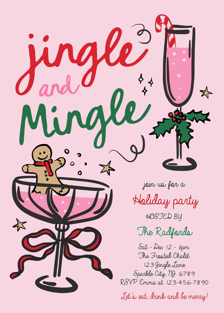 Pink & Red Jingle and Mingle Christmas Party Invite | Editable Canva Template