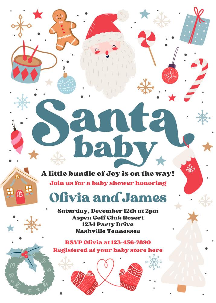 Santa Baby Shower Invitation | Editable Christmas Baby Shower Template Canva