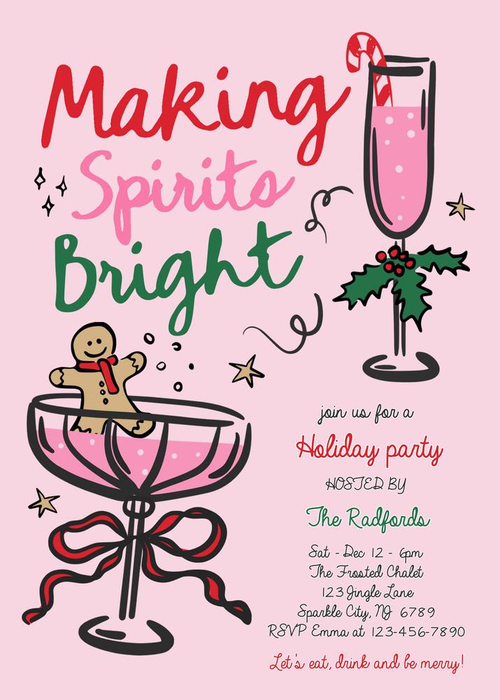 Editable Pink & Red Christmas Cocktail Invite - Jingle & Mingle Canva Template