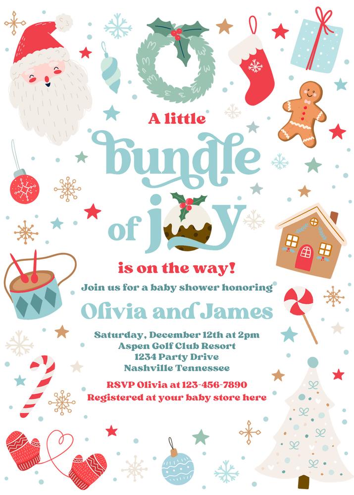Santa Baby Shower Invite Blue Christmas Boy Template Bundle of Joy