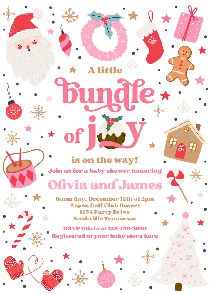 Pink Santa Baby Shower Invitation | Editable Christmas Holiday Bundle of Joy