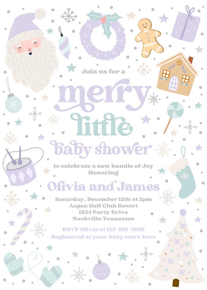 Purple & Blue Santa Baby Shower Invitation | Editable Canva Template
