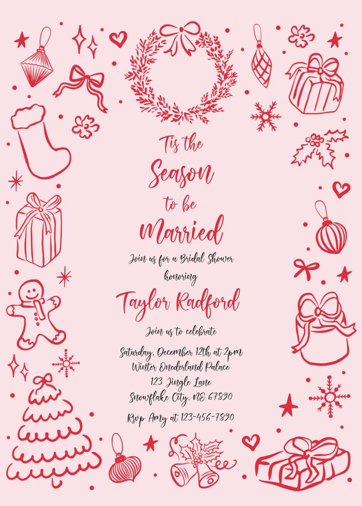 Christmas Bridal Shower Invitation | Coquette Bow Holiday Bride Canva Template