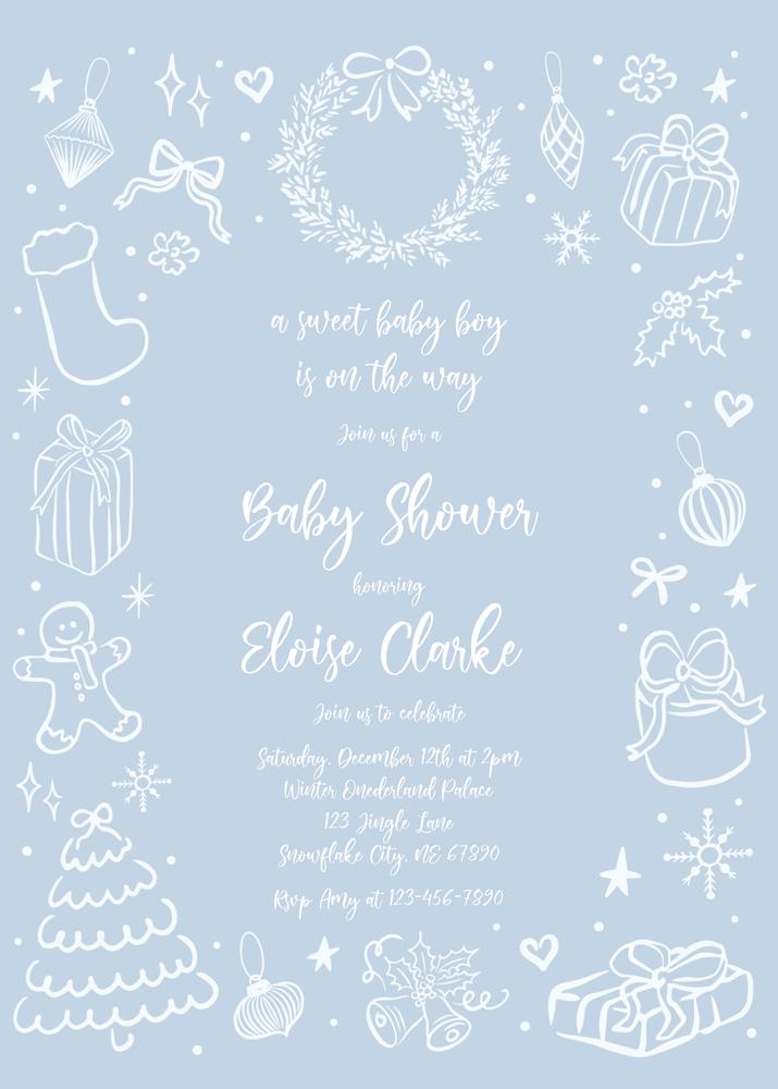 Editable Christmas Boy Baby Shower Invitation | Winter Canva Template
