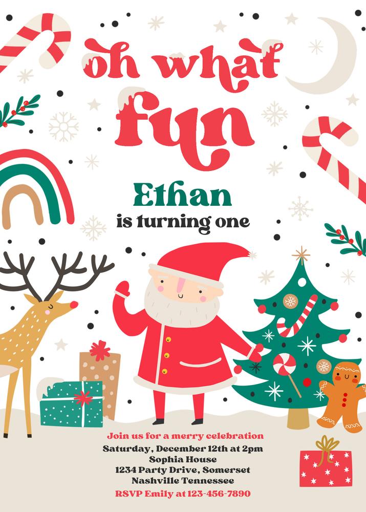 Christmas Birthday Invitation Template | Boy Santa Birthday | Canva Edit