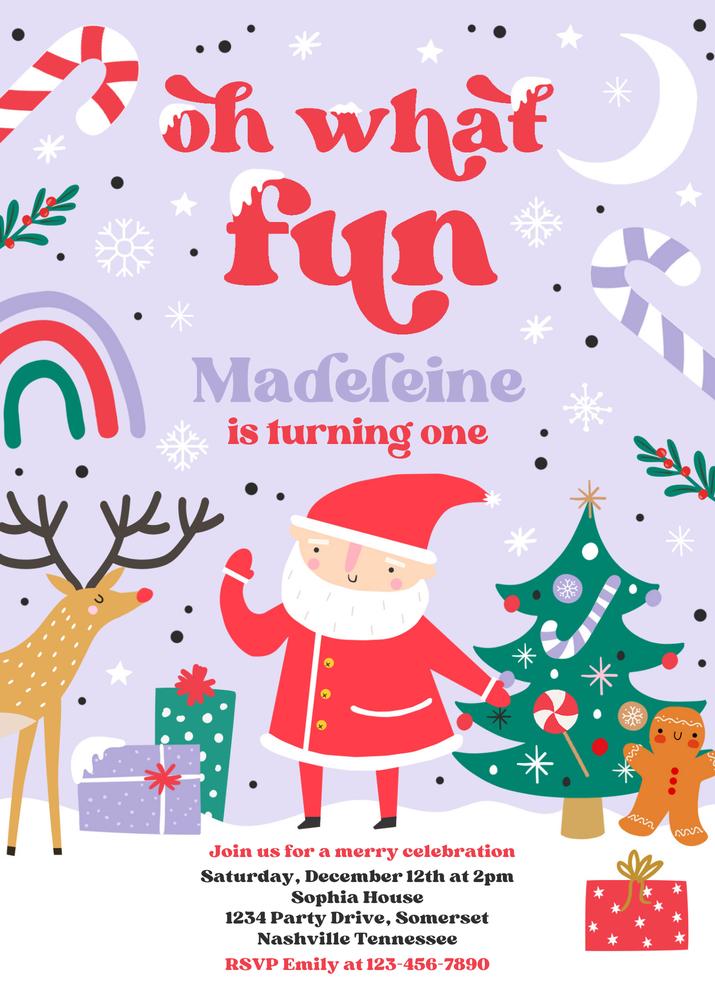 Christmas Birthday Invitation | Red & Purple Oh What Fun Canva Template