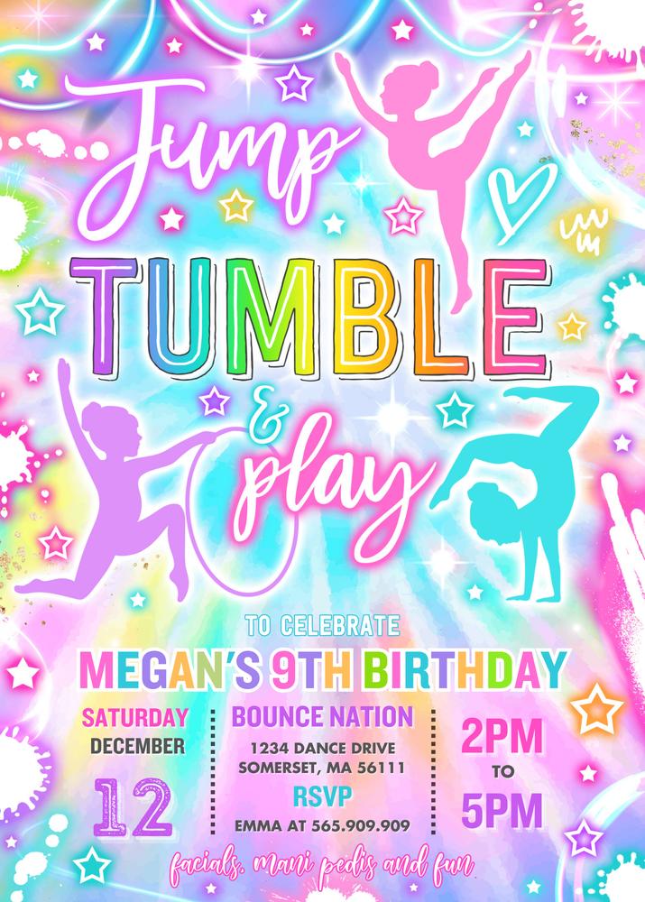 Neon Glow Gymnastics Birthday Invitation | Editable Canva Template