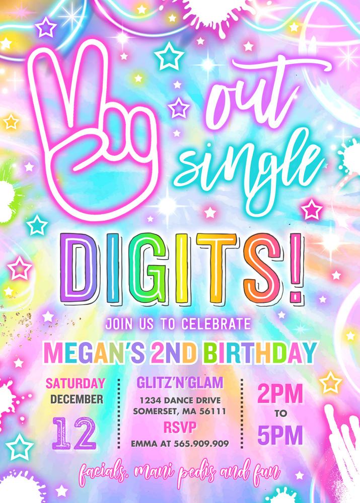 Editable Peace Out Single Digits Birthday Neon Glow 10th Birthday Canva Template