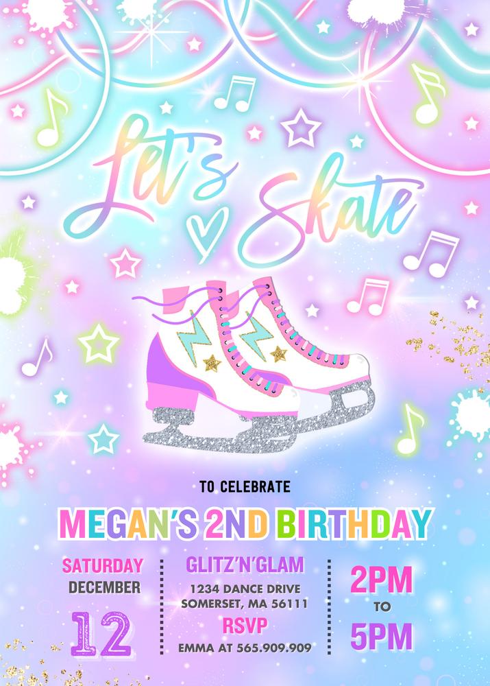 Editable Glow Tie Dye Ice Skating Party Invitation | Canva Template