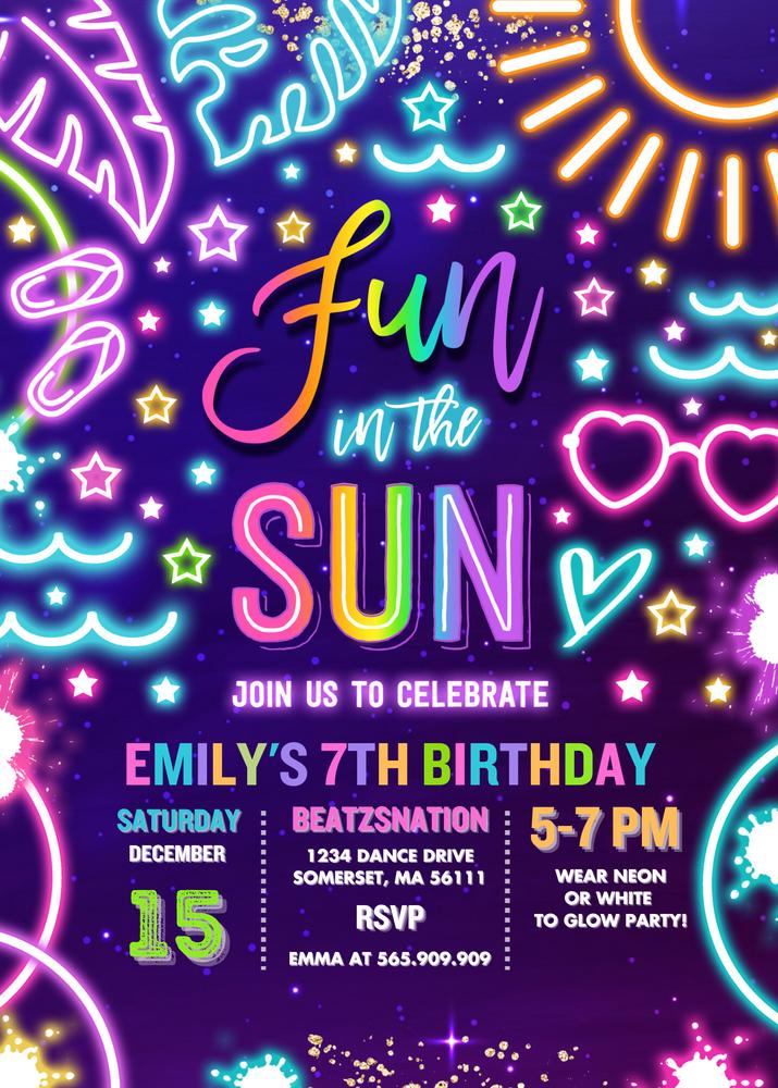 Neon Tie Dye Pool Party Invitation | Editable Canva Summer Waterpark Invite