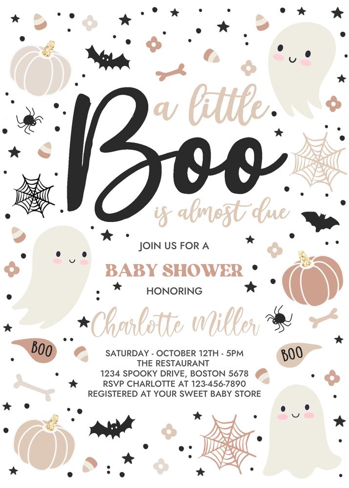 Editable Little Boo Baby Shower Invite | Pink Halloween Ghost Baby Shower Template