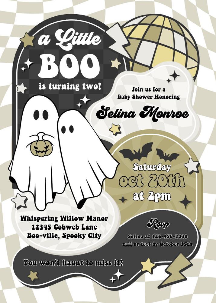 Editable Little Boo Baby Shower Invite | Neutral Halloween Ghost Canva Template