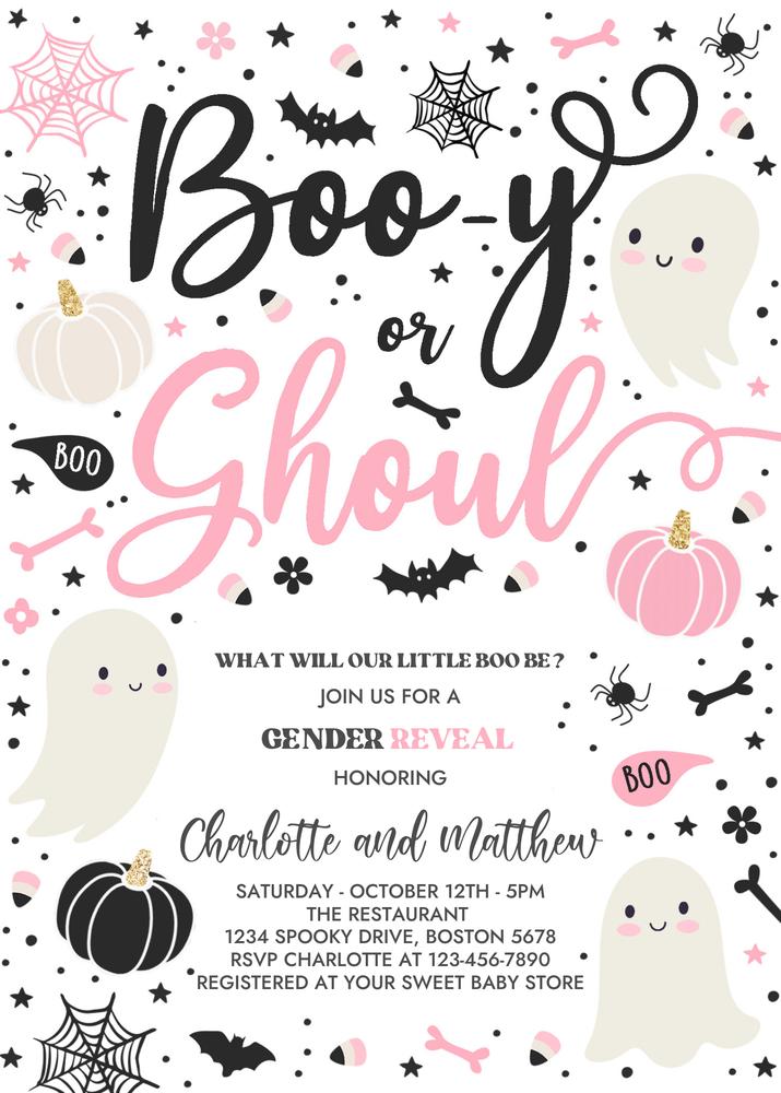 Halloween Gender Reveal Invitation | Editable Canva Little Boo Ghost Template