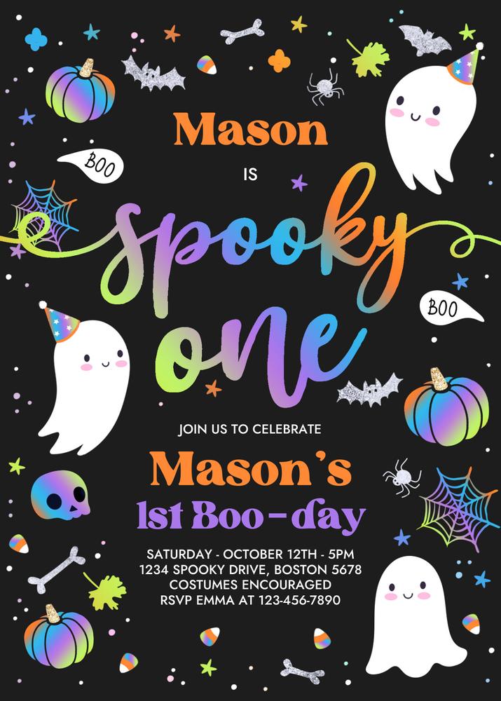 Spooky One 1st Birthday Invitation | Editable Halloween Ghost Invite Canva
