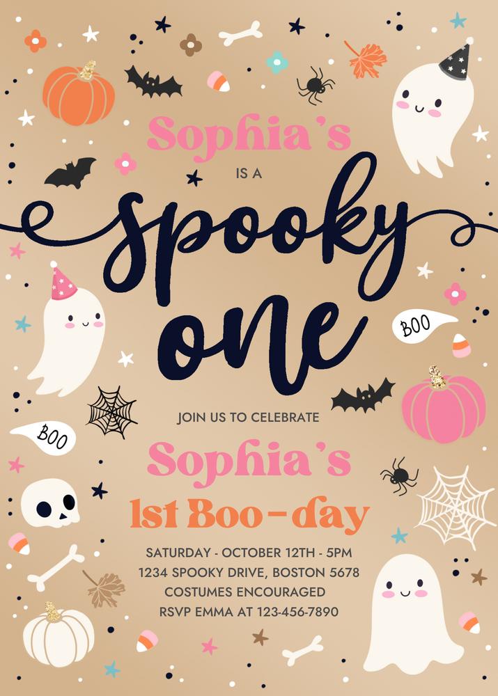 Vintage Spooky One Ghost 1st Birthday Invitation | Editable Canva Template