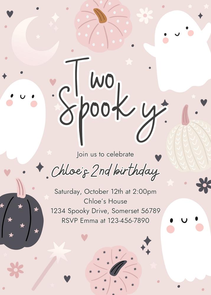 Two Spooky Ghost 2nd Birthday Invitation | Boho Groovy Halloween Canva Template