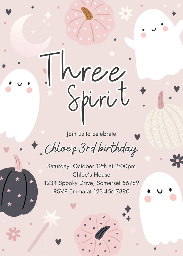 Groovy Ghost 3rd Birthday Invitation | Editable Canva Retro Halloween Invite