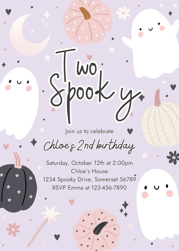Two Spooky Halloween 2nd Birthday Invitation | Boho Groovy Ghost Canva Template