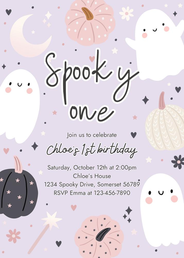 Spooky One 1st Birthday Invitation | Boho Groovy Ghost Halloween Invite Canva