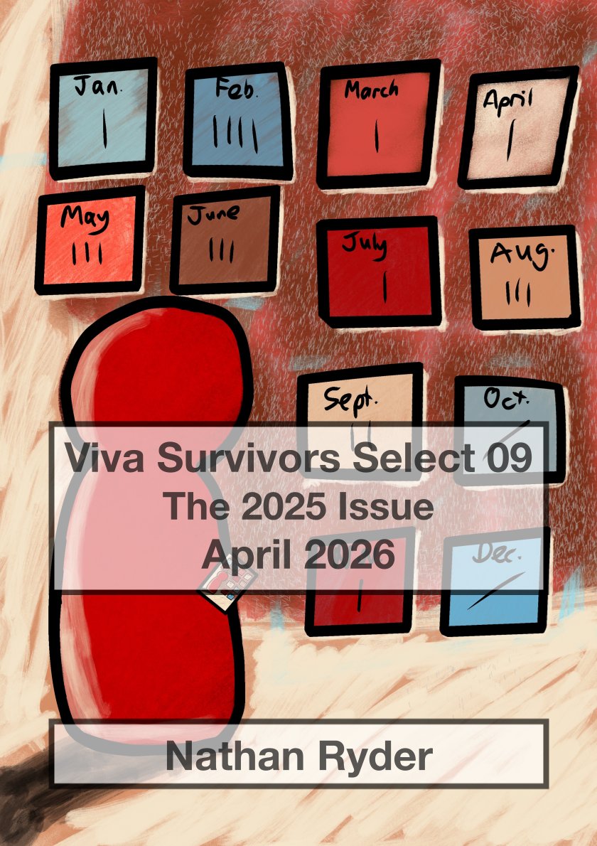 Viva Survivors Select 09 cover, shows a red game piece/pawn looking at calendar pages with tally marks.