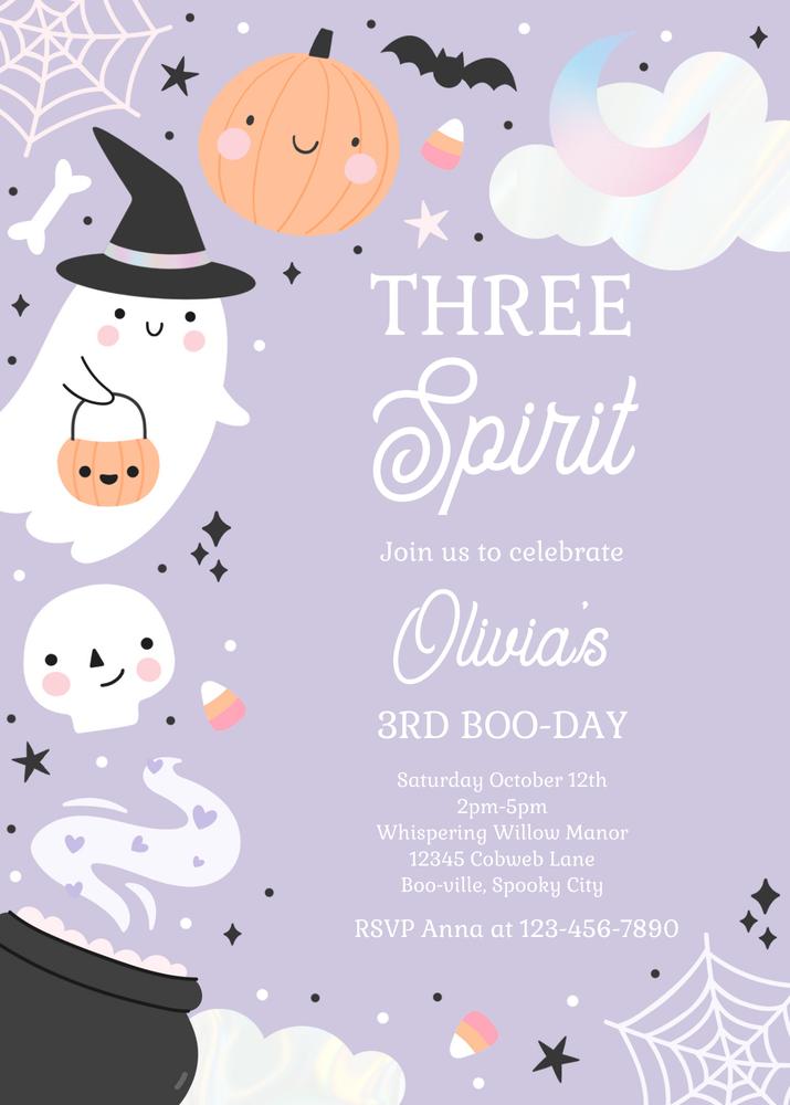 Boho Ghost 3rd Birthday Invitation | Editable Groovy Spirit Halloween Invite
