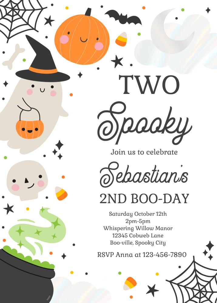 Two Spooky Ghost 2nd Birthday Invitation | Editable Canva Template