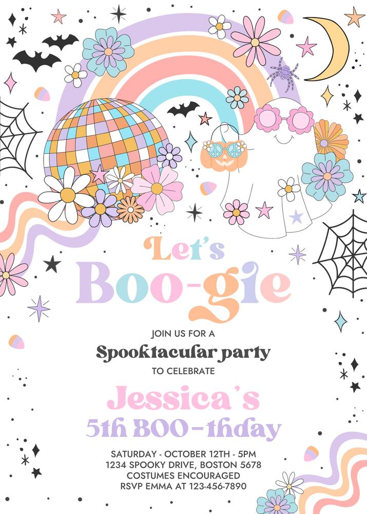 Retro Groovy Ghost Birthday Invitation | Lets Go Ghouls Canva Template