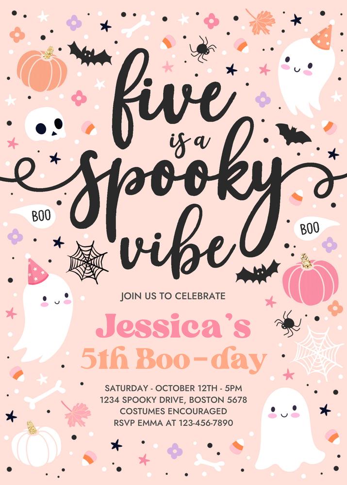 Editable 5th Birthday Ghost Invitation | Spooky Vibe Halloween Party Template