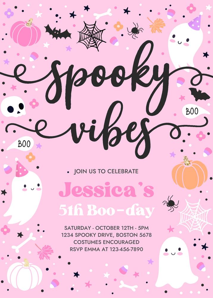 Editable Spooky Vibes Halloween Ghost Birthday Invitation | Canva Template