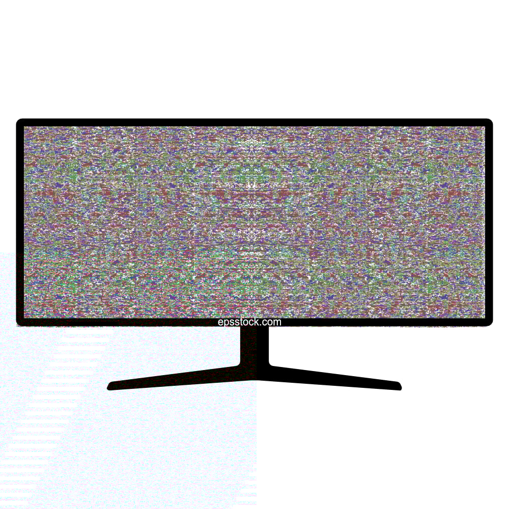 Ultra widescreen computer monitor with white noise front view