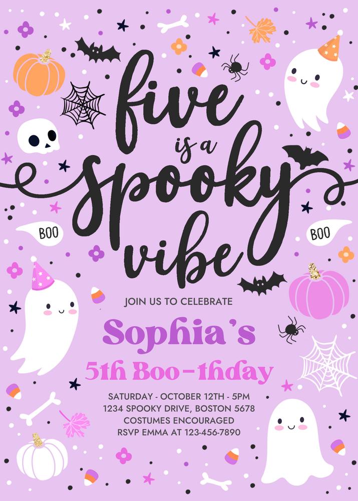 Five is a Spooky Vibe 5th Birthday Invitation | Editable Canva Ghost Invite