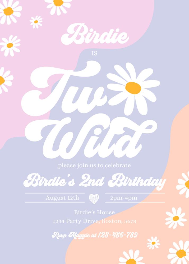 Two Wild 2nd Birthday Invitation | Boho Daisy Groovy Hippie Canva Template