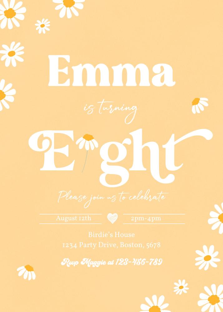 Boho Daisy 8th Birthday Invitation | Groovy Hippie Editable Canva Template