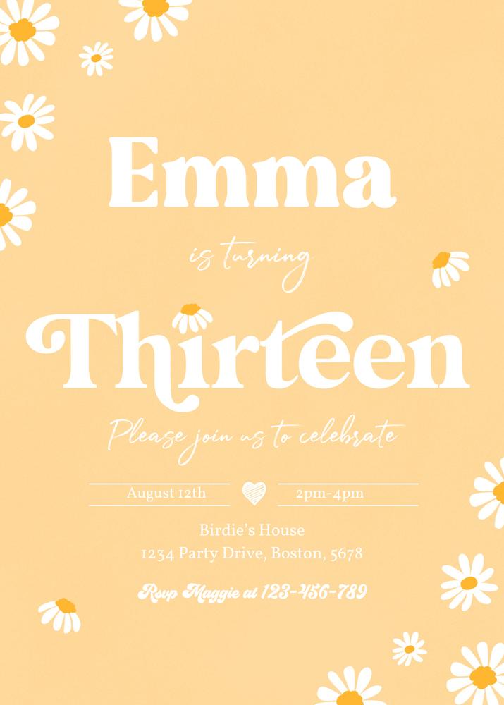 Boho Daisy 13th Birthday Invitation | Editable Canva Template Groovy Floral