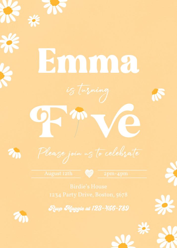 Boho Daisy 5th Birthday Invitation | Editable Canva Template | Groovy Hippie Vibes