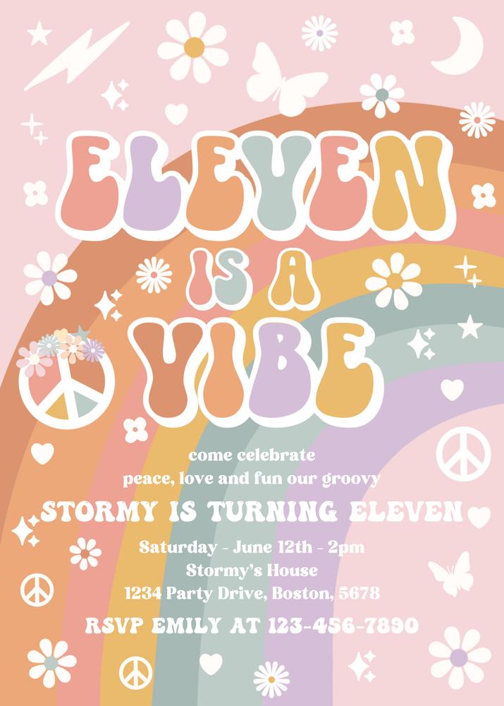 Eleven Is A Vibe Groovy 11th Birthday Invitation | Editable Canva Template
